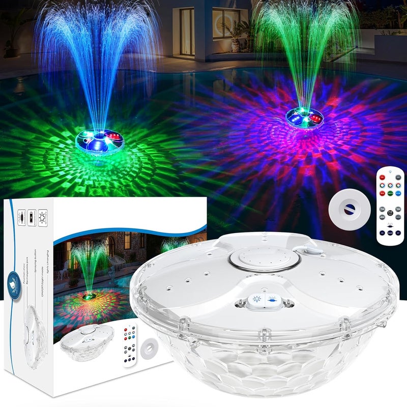ChlorStar Upgraded Pool Fountain with Remote, Floating Pool Fountain with Lights, Above Ground Pool Water Fountains with Anchor, Swimming Pool Fountains for Inground Pool-1PC (White) - Image 1